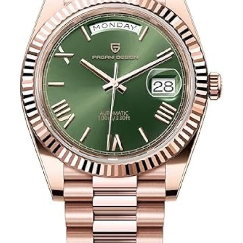 Men's Green and Rose Gold Watch
